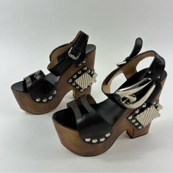 Rare Roberto Cavalli Brown Leather Embellished Buckle Detail Wedge - Picture 14 of 15